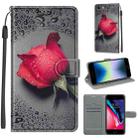 For iPhone SE 2022 / SE 2020 / 8 / 7 Voltage Colored Drawing Magnetic Clasp Horizontal Flip PU Leather Case with Holder & Card Slots(C14 Black Water Drop Rose) - 1