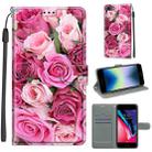 For iPhone SE 2022 / SE 2020 / 8 / 7 Voltage Colored Drawing Magnetic Clasp Horizontal Flip PU Leather Case with Holder & Card Slots(C17 Green Leaf Pink Rose) - 1