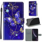 For iPhone XR Voltage Colored Drawing Magnetic Clasp Horizontal Flip PU Leather Case with Holder & Card Slots(C11 Blue Golden Chain Butterflies) - 1