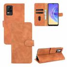 For Vivo V21e 5G Solid Color Skin Feel Magnetic Buckle Horizontal Flip Calf Texture PU Leather Case with Holder & Card Slots & Wallet(Brown) - 1