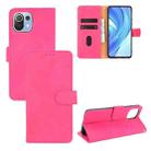 For Xiaomi Mi 11 Lite Solid Color Skin Feel Magnetic Buckle Horizontal Flip Calf Texture PU Leather Case with Holder & Card Slots & Wallet(Rose Red) - 1