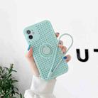 For iPhone 11 Heat Dissipation Cooling Holes Liquid Silicone Straight Edge Shockproof Case with Ring Holder & Strap (Light Green) - 1