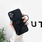 For iPhone 11 Pro Max Heat Dissipation Cooling Holes Liquid Silicone Straight Edge Shockproof Case with Ring Holder & Strap (Black) - 1