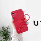 For iPhone 11 Pro Max Heat Dissipation Cooling Holes Liquid Silicone Straight Edge Shockproof Case with Ring Holder & Strap (Red) - 1