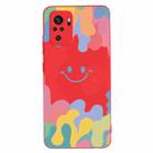 For Xiaomi Redmi Note 10 4G Painted Smiley Face Pattern Liquid Silicone Shockproof Case(Red) - 1