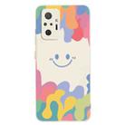 For Xiaomi Redmi Note 10 Pro/10 Pro Max Painted Smiley Face Pattern Liquid Silicone Shockproof Case(White) - 1