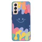 For Samsung Galaxy S21+ 5G Painted Smiley Face Pattern Liquid Silicone Shockproof Case(Dark Blue) - 1