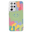 For Samsung Galaxy S21 Ultra 5G Painted Smiley Face Pattern Liquid Silicone Shockproof Case(Green) - 1