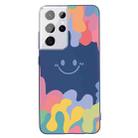 For Samsung Galaxy S21 Ultra 5G Painted Smiley Face Pattern Liquid Silicone Shockproof Case(Dark Blue) - 1