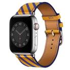 Strip Texture Leather Watch Band For Apple Watch Ultra 49mm / Series 8&7 45mm / SE 2&6&SE&5&4 44mm / 3&2&1 42mm(Yellow Blue) - 1