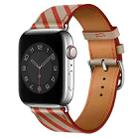 Strip Texture Leather Watch Band For Apple Watch Ultra 49mm / Series 8&7 45mm / SE 2&6&SE&5&4 44mm / 3&2&1 42mm(Apricot Red) - 1