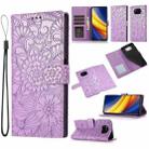 For Xiaomi POCO X3 NFC / X3 Pro / X3 Skin Feel Embossed Sunflower Horizontal Flip Leather Case with Holder & Card Slots & Wallet & Lanyard(Purple) - 1