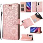 For Xiaomi Redmi K40 / K40 Pro / Poco F3 Skin Feel Embossed Sunflower Horizontal Flip Leather Case with Holder & Card Slots & Wallet & Lanyard(Rose Gold) - 1