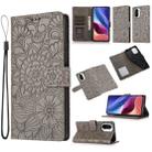 For Xiaomi Redmi K40 / K40 Pro / Poco F3 Skin Feel Embossed Sunflower Horizontal Flip Leather Case with Holder & Card Slots & Wallet & Lanyard(Grey) - 1