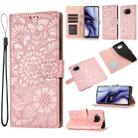 For Xiaomi Mi 10T Lite 5G Skin Feel Embossed Sunflower Horizontal Flip Leather Case with Holder & Card Slots & Wallet & Lanyard(Rose Gold) - 1