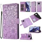 For Xiaomi Mi 10T Lite 5G Skin Feel Embossed Sunflower Horizontal Flip Leather Case with Holder & Card Slots & Wallet & Lanyard(Purple) - 1