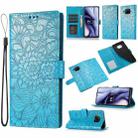 For Xiaomi Mi 10T Lite 5G Skin Feel Embossed Sunflower Horizontal Flip Leather Case with Holder & Card Slots & Wallet & Lanyard(Blue) - 1