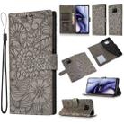 For Xiaomi Mi 10T Lite 5G Skin Feel Embossed Sunflower Horizontal Flip Leather Case with Holder & Card Slots & Wallet & Lanyard(Grey) - 1