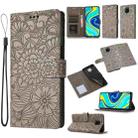 For Xiaomi Redmi Note 9 Pro Skin Feel Embossed Sunflower Horizontal Flip Leather Case with Holder & Card Slots & Wallet & Lanyard(Grey) - 1