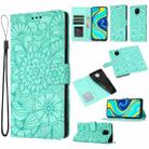 For Xiaomi Redmi Note 9 Pro Skin Feel Embossed Sunflower Horizontal Flip Leather Case with Holder & Card Slots & Wallet & Lanyard(Green) - 1