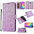 For Xiaomi Mi CC9 Skin Feel Embossed Sunflower Horizontal Flip Leather Case with Holder & Card Slots & Wallet & Lanyard(Purple) - 1