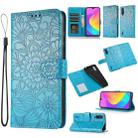 For Xiaomi Mi CC9 Skin Feel Embossed Sunflower Horizontal Flip Leather Case with Holder & Card Slots & Wallet & Lanyard(Blue) - 1