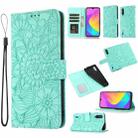 For Xiaomi Mi CC9 Skin Feel Embossed Sunflower Horizontal Flip Leather Case with Holder & Card Slots & Wallet & Lanyard(Green) - 1