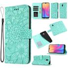 For Xiaomi Redmi 8A Skin Feel Embossed Sunflower Horizontal Flip Leather Case with Holder & Card Slots & Wallet & Lanyard(Green) - 1