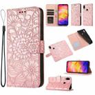 For Xiaomi Redmi Note 7 Skin Feel Embossed Sunflower Horizontal Flip Leather Case with Holder & Card Slots & Wallet & Lanyard(Rose Gold) - 1