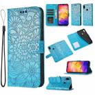 For Xiaomi Redmi Note 7 Skin Feel Embossed Sunflower Horizontal Flip Leather Case with Holder & Card Slots & Wallet & Lanyard(Blue) - 1