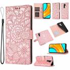 For Xiaomi Redmi 9 Skin Feel Embossed Sunflower Horizontal Flip Leather Case with Holder & Card Slots & Wallet & Lanyard(Rose Gold) - 1