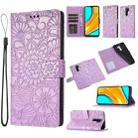 For Xiaomi Redmi 9 Skin Feel Embossed Sunflower Horizontal Flip Leather Case with Holder & Card Slots & Wallet & Lanyard(Purple) - 1