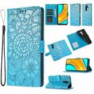 For Xiaomi Redmi 9 Skin Feel Embossed Sunflower Horizontal Flip Leather Case with Holder & Card Slots & Wallet & Lanyard(Blue) - 1