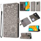 For Xiaomi Redmi 9 Skin Feel Embossed Sunflower Horizontal Flip Leather Case with Holder & Card Slots & Wallet & Lanyard(Grey) - 1