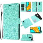For Xiaomi Redmi 9 Skin Feel Embossed Sunflower Horizontal Flip Leather Case with Holder & Card Slots & Wallet & Lanyard(Green) - 1