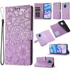 For Xiaomi Redmi 10X 5G Skin Feel Embossed Sunflower Horizontal Flip Leather Case with Holder & Card Slots & Wallet & Lanyard(Purple) - 1