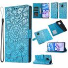 For Xiaomi Redmi 10X 5G Skin Feel Embossed Sunflower Horizontal Flip Leather Case with Holder & Card Slots & Wallet & Lanyard(Blue) - 1