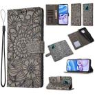 For Xiaomi Redmi 10X 5G Skin Feel Embossed Sunflower Horizontal Flip Leather Case with Holder & Card Slots & Wallet & Lanyard(Grey) - 1