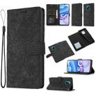 For Xiaomi Redmi 10X 5G Skin Feel Embossed Sunflower Horizontal Flip Leather Case with Holder & Card Slots & Wallet & Lanyard(Black) - 1