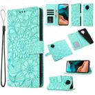 For Xiaomi Redmi K30 Pro Skin Feel Embossed Sunflower Horizontal Flip Leather Case with Holder & Card Slots & Wallet & Lanyard(Green) - 1