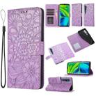 For Xiaomi Mi CC9 Pro Skin Feel Embossed Sunflower Horizontal Flip Leather Case with Holder & Card Slots & Wallet & Lanyard(Purple) - 1