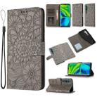 For Xiaomi Mi CC9 Pro Skin Feel Embossed Sunflower Horizontal Flip Leather Case with Holder & Card Slots & Wallet & Lanyard(Grey) - 1