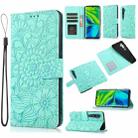 For Xiaomi Mi CC9 Pro Skin Feel Embossed Sunflower Horizontal Flip Leather Case with Holder & Card Slots & Wallet & Lanyard(Green) - 1