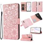 For Xiaomi Redmi K20 Skin Feel Embossed Sunflower Horizontal Flip Leather Case with Holder & Card Slots & Wallet & Lanyard(Rose Gold) - 1