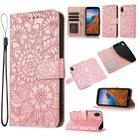 For Xiaomi Redmi 7A Skin Feel Embossed Sunflower Horizontal Flip Leather Case with Holder & Card Slots & Wallet & Lanyard(Rose Gold) - 1