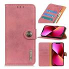 For iPhone 13 KHAZNEH Cowhide Texture Horizontal Flip Leather Case with Holder & Card Slots & Wallet(Pink) - 1