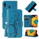 For Samsung Galaxy A20s Embossed Lucky Tree Horizontal Flip Leather Case with Holder & Card Slot & Wallet & Lanyard(Blue) - 1