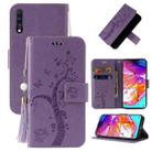 For Samsung Galaxy A50 Embossed Lucky Tree Horizontal Flip Leather Case with Holder & Card Slot & Wallet & Lanyard(Purple) - 1
