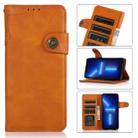 For iPhone 13 Pro Max KHAZNEH Dual-Splicing Cowhide Texture Horizontal Flip Leather Case with Holder & Card Slots & Wallet & Lanyard (Brown) - 1