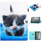 For Amazon Fire HD 10 (2021) Coloured Drawing Stitching Horizontal Flip Leather Case with Holder & Card Slot & Sleep / Wake-up Function(Blue White Cat) - 1